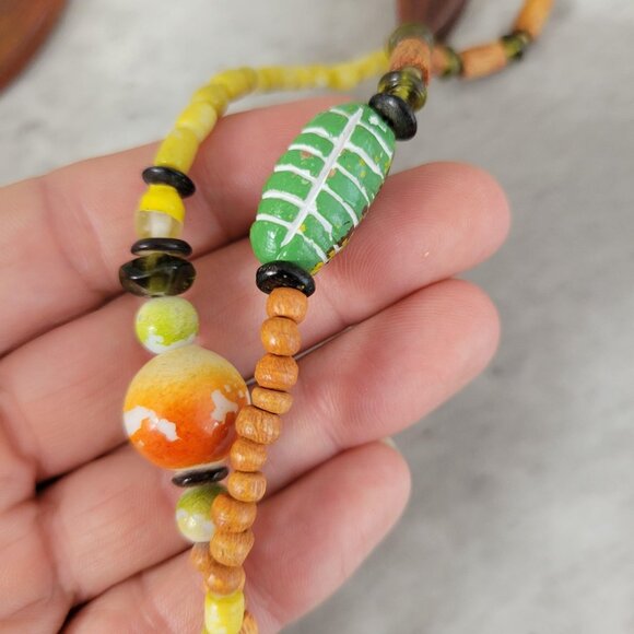 Vintage Layered Bead Necklace Wood Glass Ceramic Multi Strand Boho 19 Inch Jewel - Picture 10 of 14